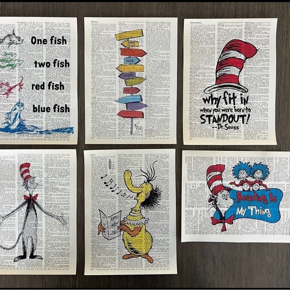 Dr. Seuss Themed Dictionary Art Prints - Set of 6 - Picture 1 of 7